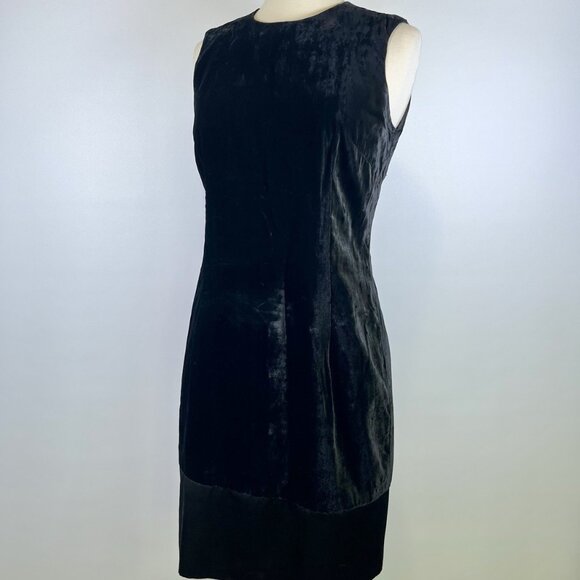 Banana Republic 90s Y2K Black Velvet Sheath Dress Silk Satin Trim Size 2 Office - Picture 2 of 9